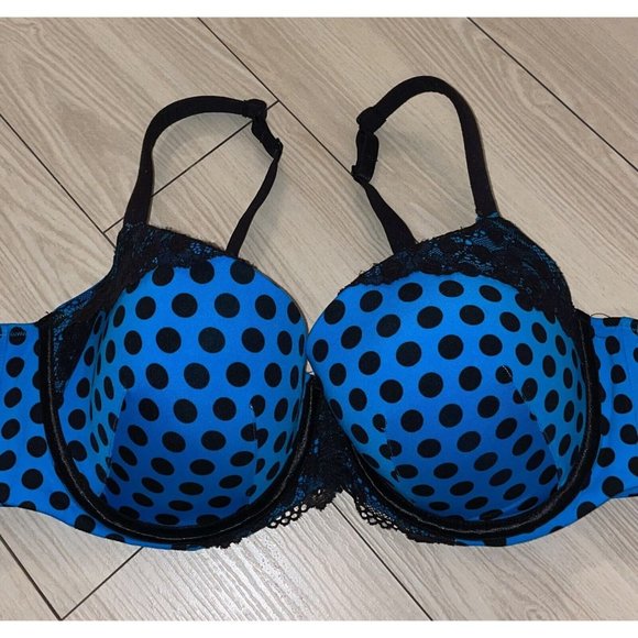 Cacique Lane Bryant Padded Bra Underwire Polka Dot Lace Trim Womens 42C Blue - Picture 3 of 6